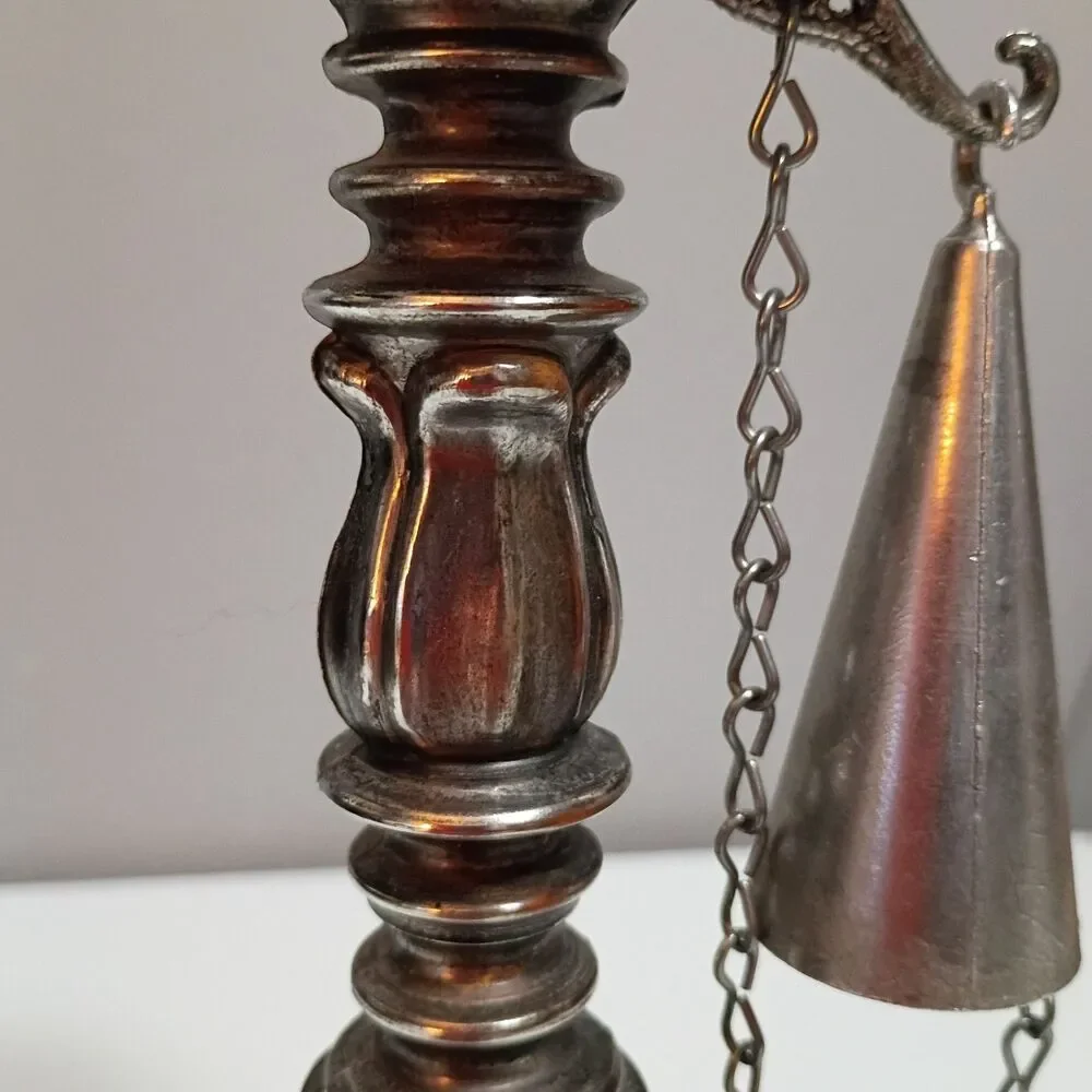 Vintage Dilly Antique Metal Finish Wood Pillar Candle Holder Attached Snuffer